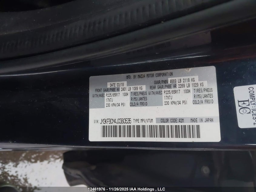 2018 Mazda Cx-5 Touring VIN: JM3KFBCM4J0380535 Lot: 12461976