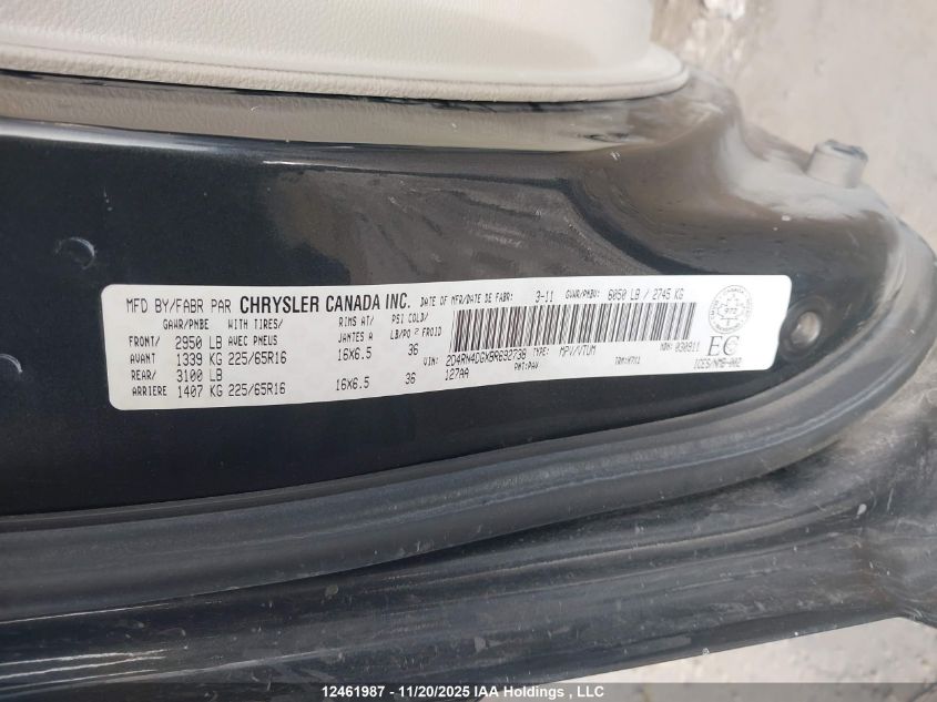 2011 Dodge Grand Caravan Se/Sxt VIN: 2D4RN4DGXBR692738 Lot: 12461987