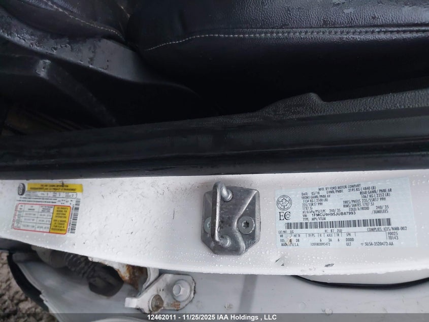 2018 Ford Escape Sel VIN: 1FMCU9H95JUB87993 Lot: 12462011