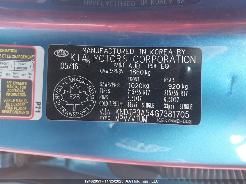 2016 Kia Soul + VIN: KNDJP3A54G7381705 Lot: 12462051