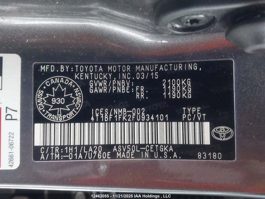 2015 Toyota Camry Le/Xle/Se/Xse VIN: 4T1BF1FK2FU934101 Lot: 12462055