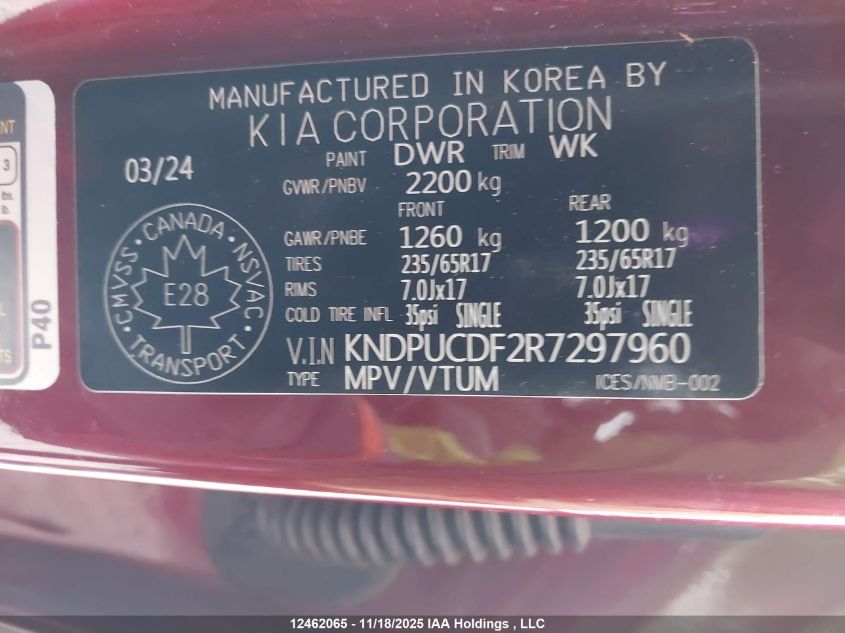2024 Kia Sportage Lx VIN: KNDPUCDF2R7297960 Lot: 12462065