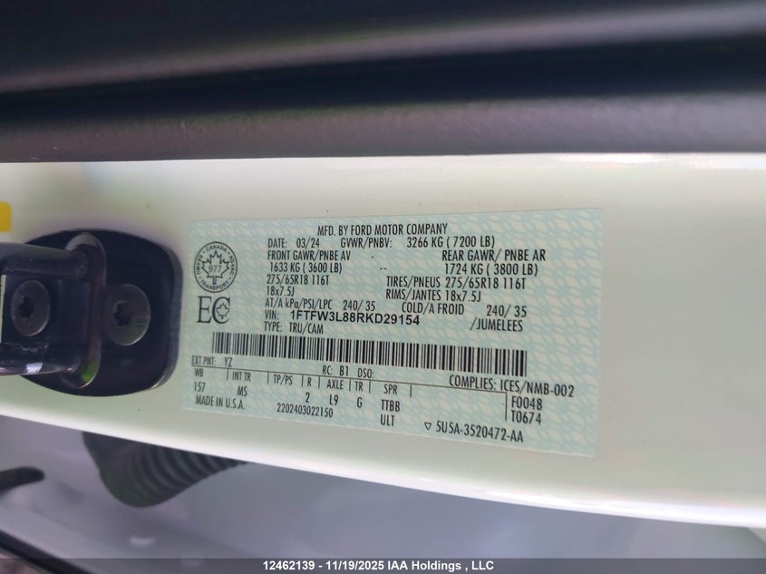 1FTFW3L88RKD29154 2024 FORD F-150 photo no. 9