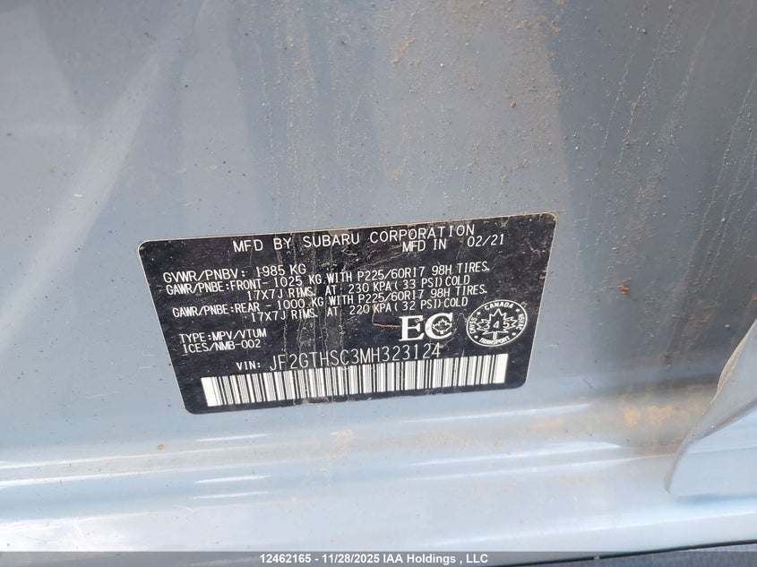 JF2GTHSC3MH323124 2021 SUBARU XV photo no. 9