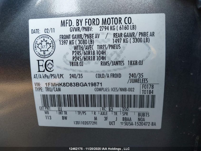 2011 Ford Explorer Xlt VIN: 1FMHK8D83BGA19871 Lot: 12462175