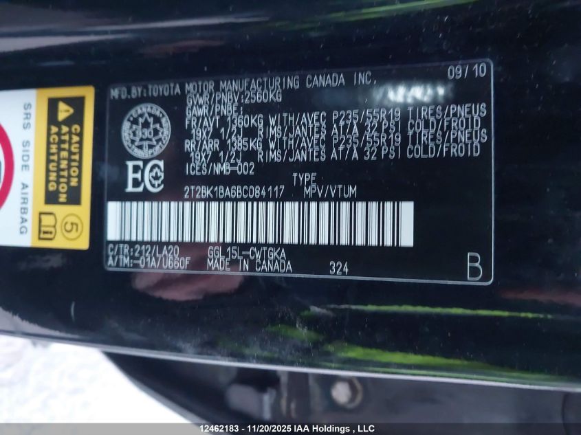 2011 Lexus Rx 350 VIN: 2T2BK1BA6BC084117 Lot: 12462183