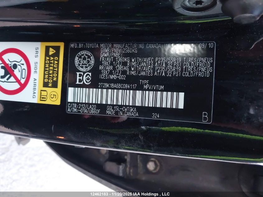 2011 Lexus Rx 350 VIN: 2T2BK1BA6BC084117 Lot: 12462183