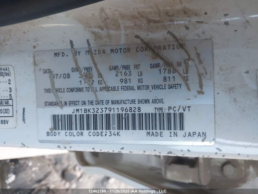 2009 Mazda 3 S VIN: JM1BK323791196828 Lot: 12462186