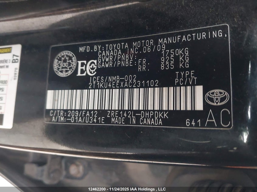 2T1KU4EEXAC231102 2010 TOYOTA MATRIX photo no. 9