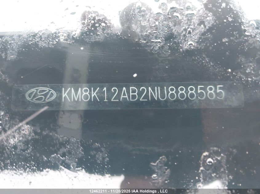 2022 Hyundai Kona Se VIN: KM8K12AB2NU888585 Lot: 12462211