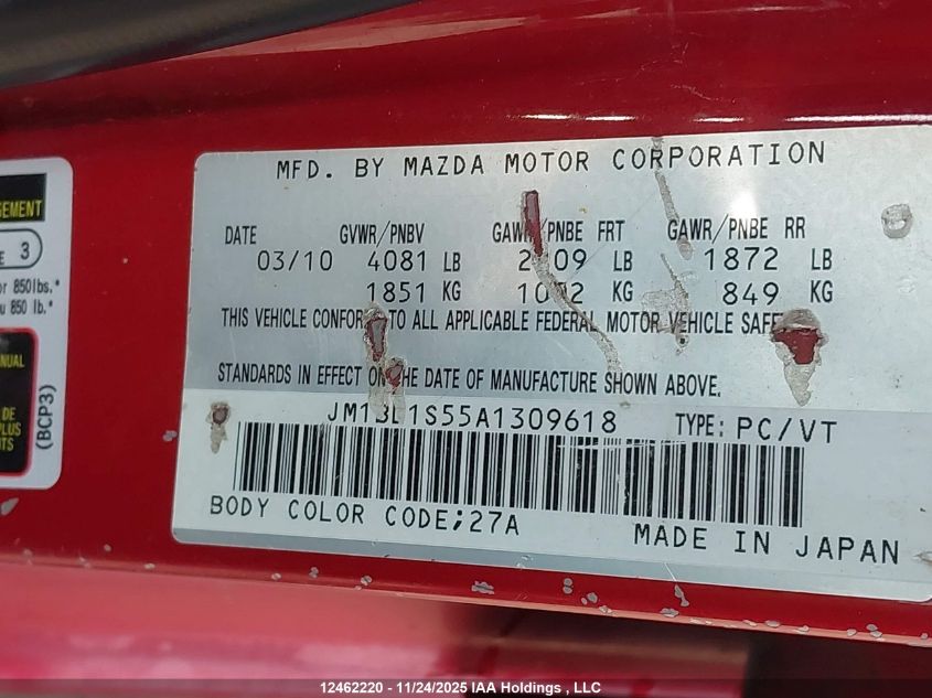 2010 Mazda Mazda3 Gt VIN: JM1BL1S55A1309618 Lot: 12462220