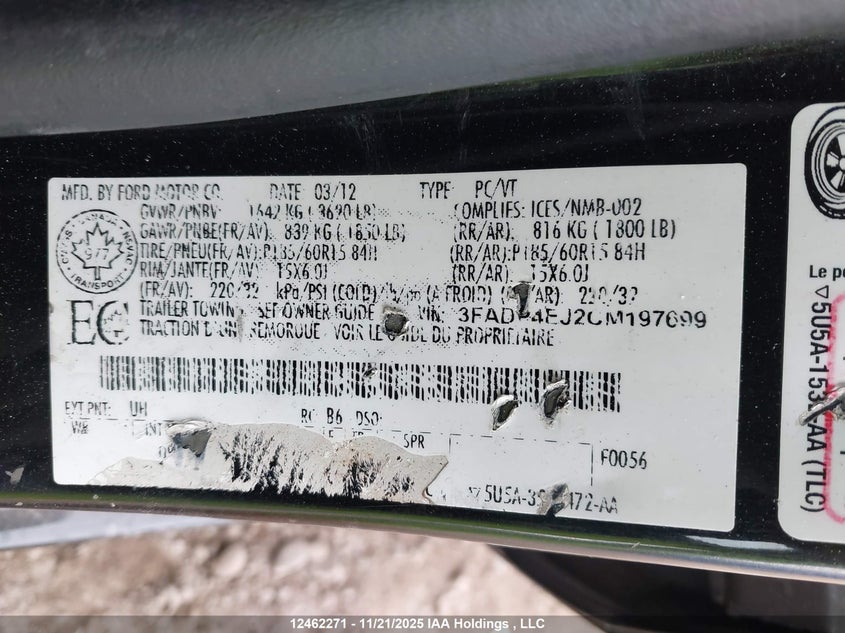 3FADP4EJ2CM197699 2012 FORD FIESTA photo no. 9
