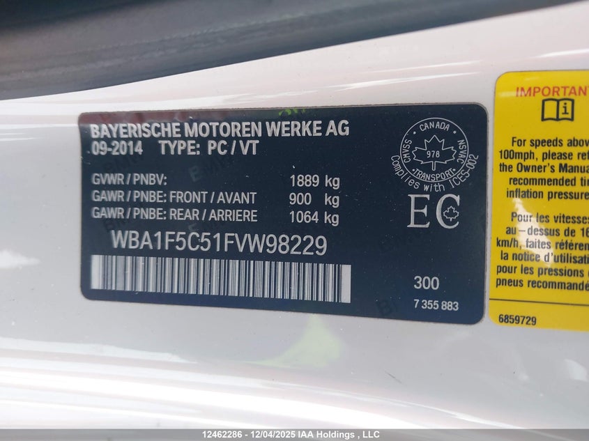 WBA1F5C51FVW98229 2015 BMW 2ER photo no. 9