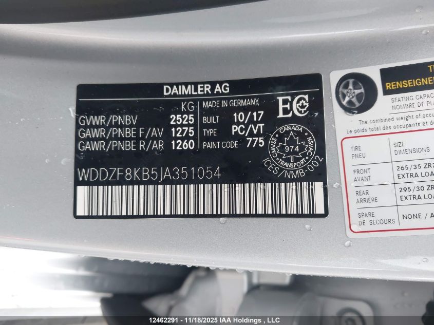 2018 Mercedes-Benz E 63 Amg-S VIN: WDDZF8KB5JA351054 Lot: 12462291