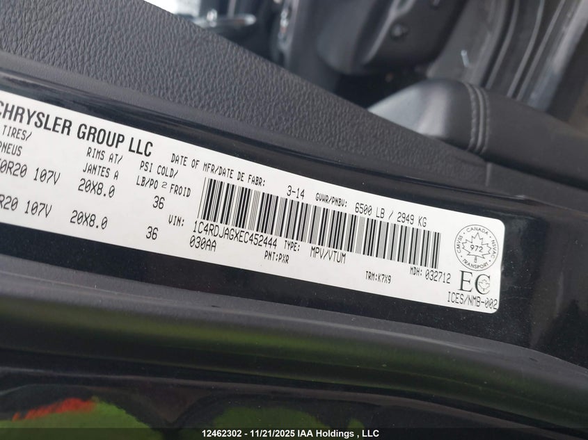 1C4RDJAGXEC452444 2014 DODGE DURANGO photo no. 9