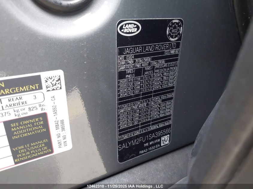 2025 Land Rover Range Rover Velar P400 Dynamic Hse VIN: SALYM2FU1SA395566 Lot: 12462310