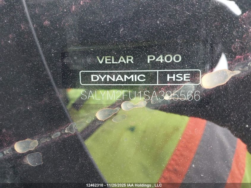2025 Land Rover Range Rover Velar P400 Dynamic Hse VIN: SALYM2FU1SA395566 Lot: 12462310