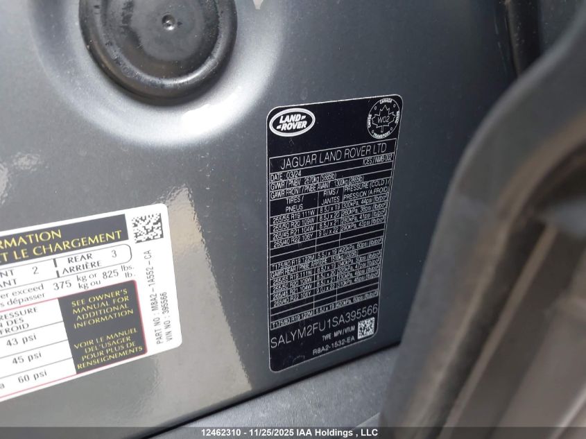 2025 Land Rover Range Rover Velar P400 Dynamic Hse VIN: SALYM2FU1SA395566 Lot: 12462310