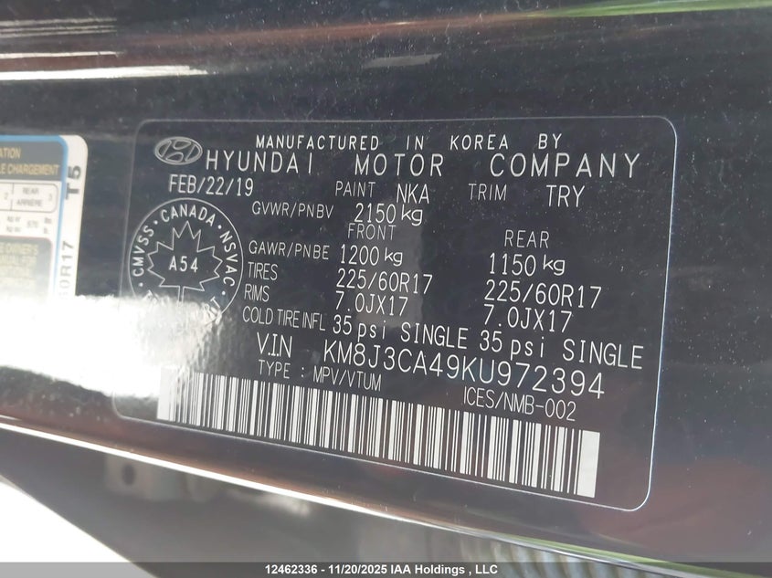 KM8J3CA49KU972394 2019 HYUNDAI TUCSON photo no. 9