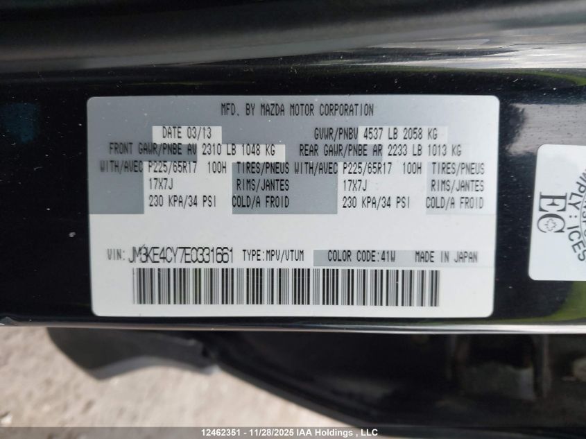 2014 Mazda Cx-5 Touring VIN: JM3KE4CY7E0331661 Lot: 12462351