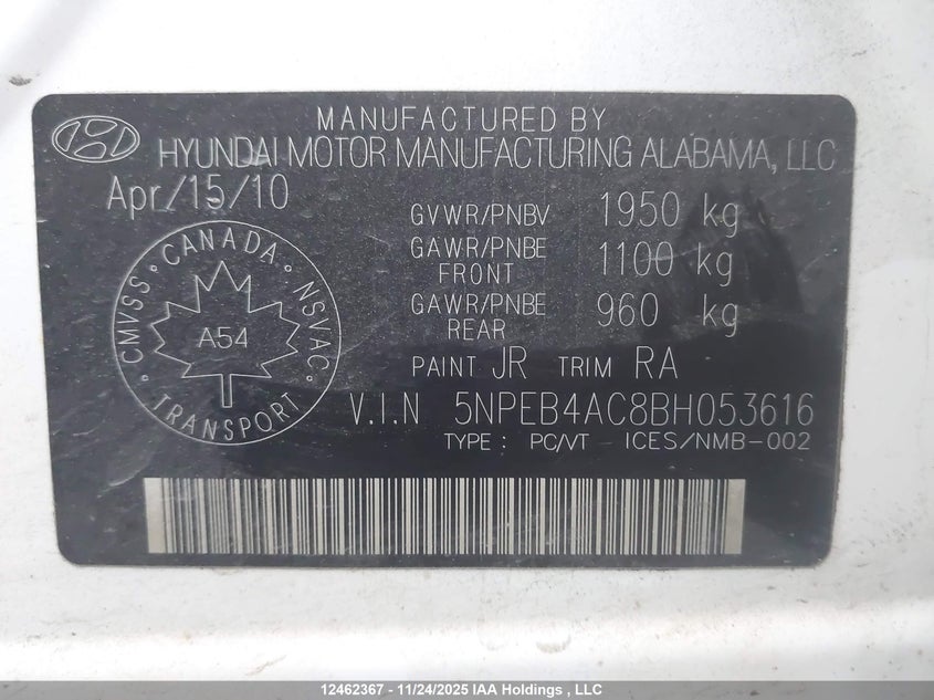 5NPEB4AC8BH053616 2011 HYUNDAI SONATA photo no. 9