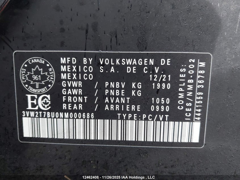 3VW2T7BU0NM000686 2022 VOLKSWAGEN JETTA photo no. 9