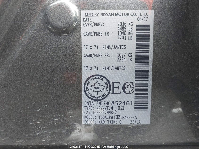 5N1AT2MT7HC852461 2017 NISSAN ROGUE photo no. 9