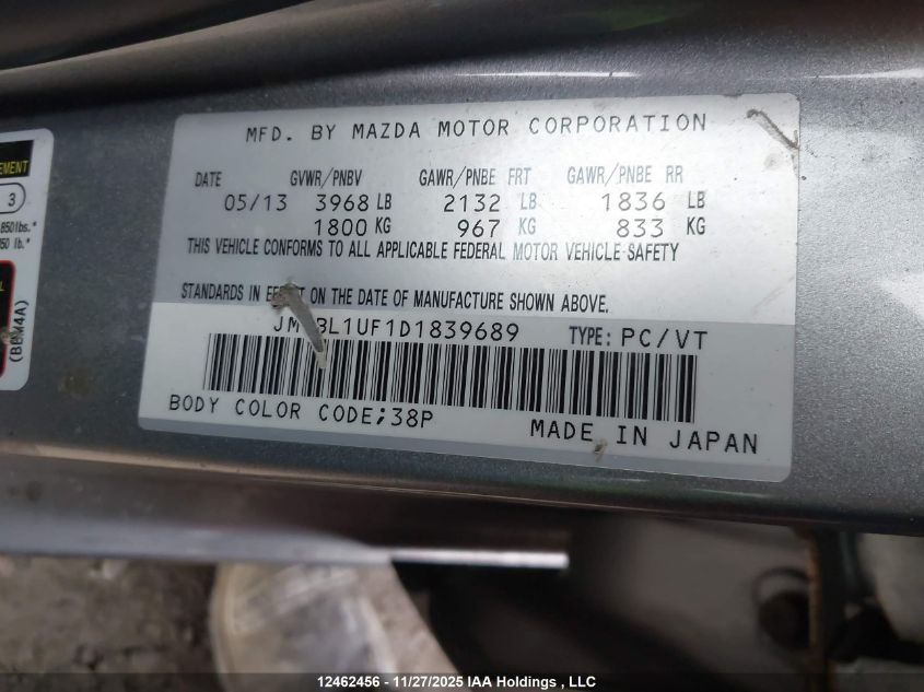 2013 Mazda Mazda3 Gx VIN: JM1BL1UF1D1839689 Lot: 12462456