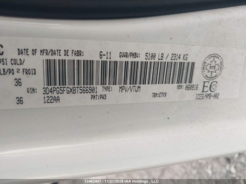 2011 Dodge Journey VIN: 3D4PG5FGXBT566901 Lot: 12462487