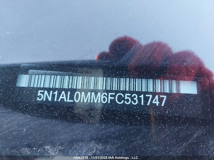 2015 Infiniti Qx60 VIN: 5N1AL0MM6FC531747 Lot: 12462516