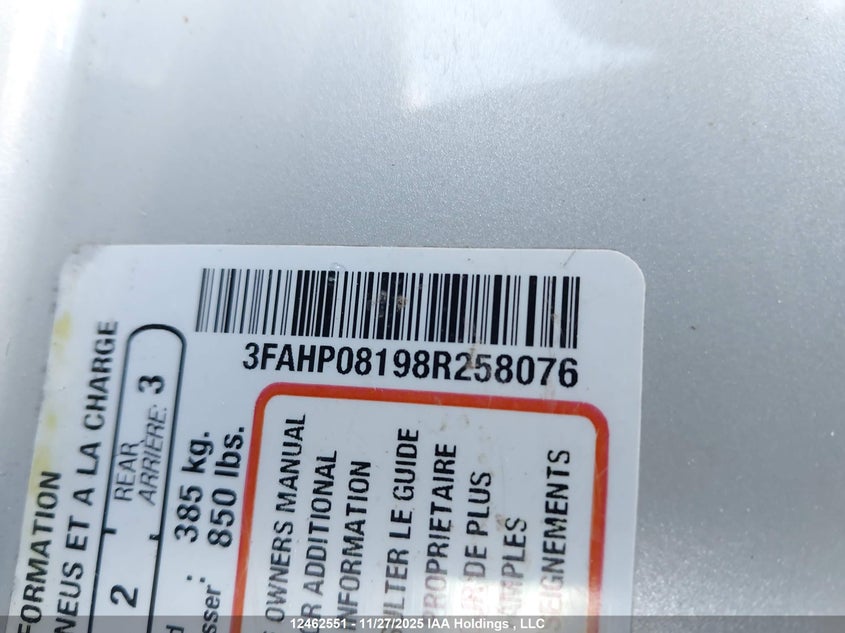 3FAHP08198R258076 2008 FORD FUSION photo no. 19