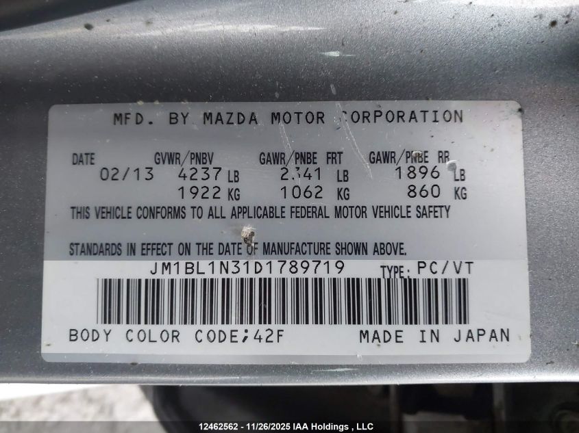 2013 Mazda Mazda3 Mazdaspeed3 VIN: JM1BL1N31D1789719 Lot: 12462562