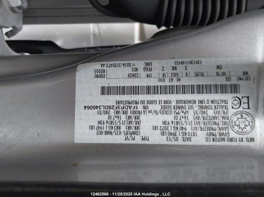 2013 Ford Focus Se VIN: 1FADP3F29DL346064 Lot: 12462568