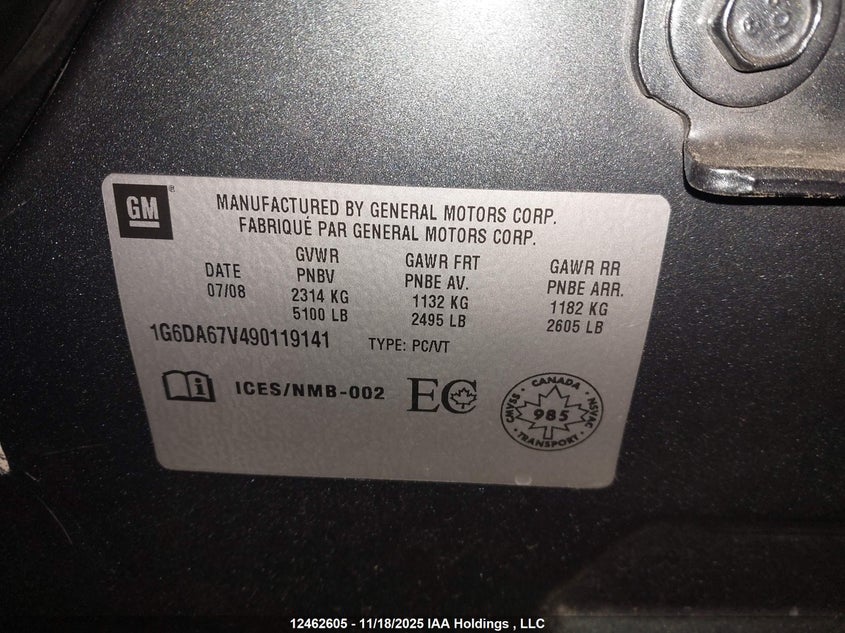 2009 Cadillac Sts V6 VIN: 1G6DA67V490119141 Lot: 12462605