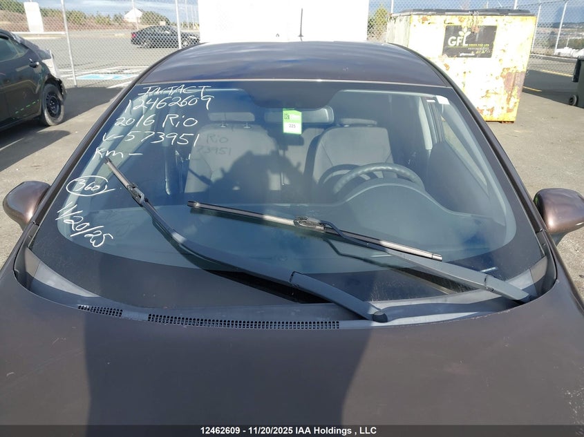 2016 Kia Rio Ex/Ex+ W/Sunroof/Lx/Lx+/Lx+ Eco/Sx VIN: KNADM5A30G6573951 Lot: 12462609