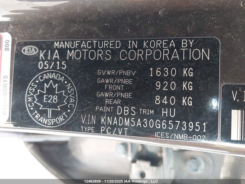 2016 Kia Rio Ex/Ex+ W/Sunroof/Lx/Lx+/Lx+ Eco/Sx VIN: KNADM5A30G6573951 Lot: 12462609