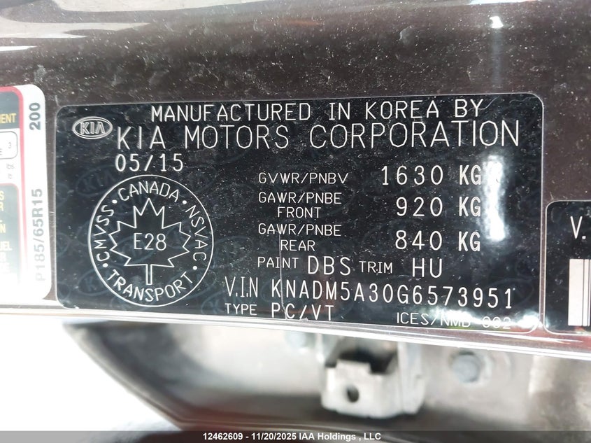 2016 Kia Rio Ex/Ex+ W/Sunroof/Lx/Lx+/Lx+ Eco/Sx VIN: KNADM5A30G6573951 Lot: 12462609