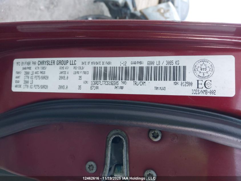 2012 Dodge Ram 1500 Slt VIN: 1C6RD7LT7CS192205 Lot: 12462616