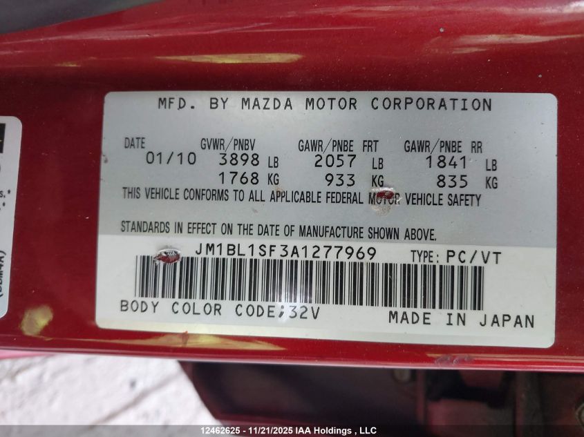 2010 Mazda VIN: JM1BL1SF3A1277969 Lot: 12462625