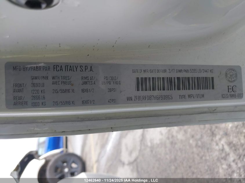 2017 Ram Promaster City Slt VIN: ZFBERFDB7H6F90965 Lot: 12462640
