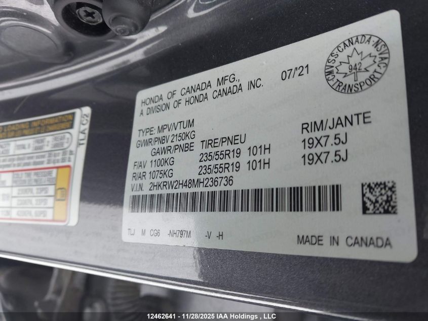 2021 Honda Cr-V Sport VIN: 2HKRW2H48MH236736 Lot: 12462641