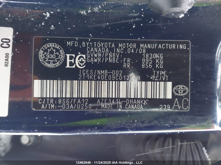 2009 Toyota Corolla Matrix S VIN: 2T1KE40E09C012049 Lot: 12462646