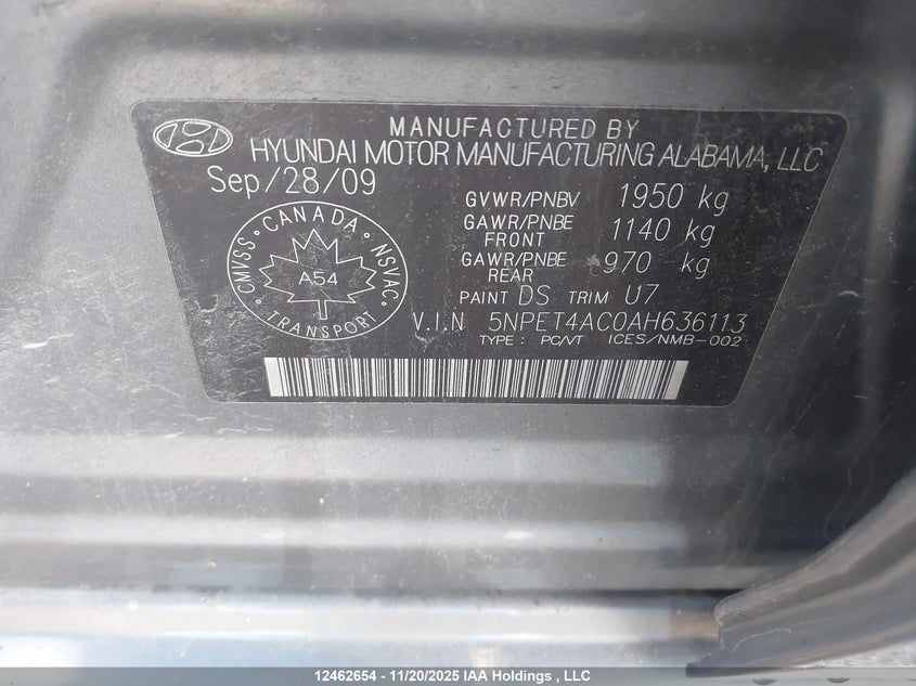 5NPET4AC0AH636113 2010 HYUNDAI SONATA photo no. 9