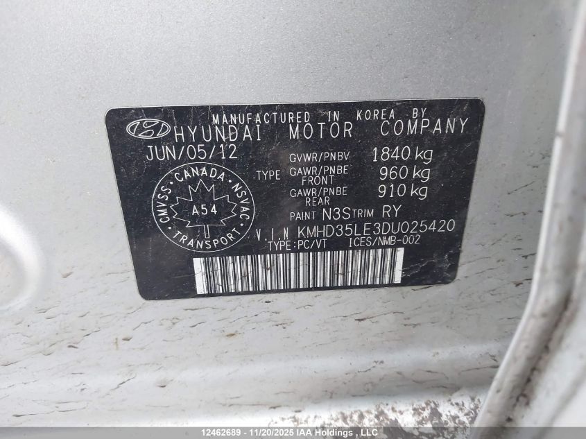 2013 Hyundai Elantra Gt VIN: KMHD35LE3DU025420 Lot: 12462689