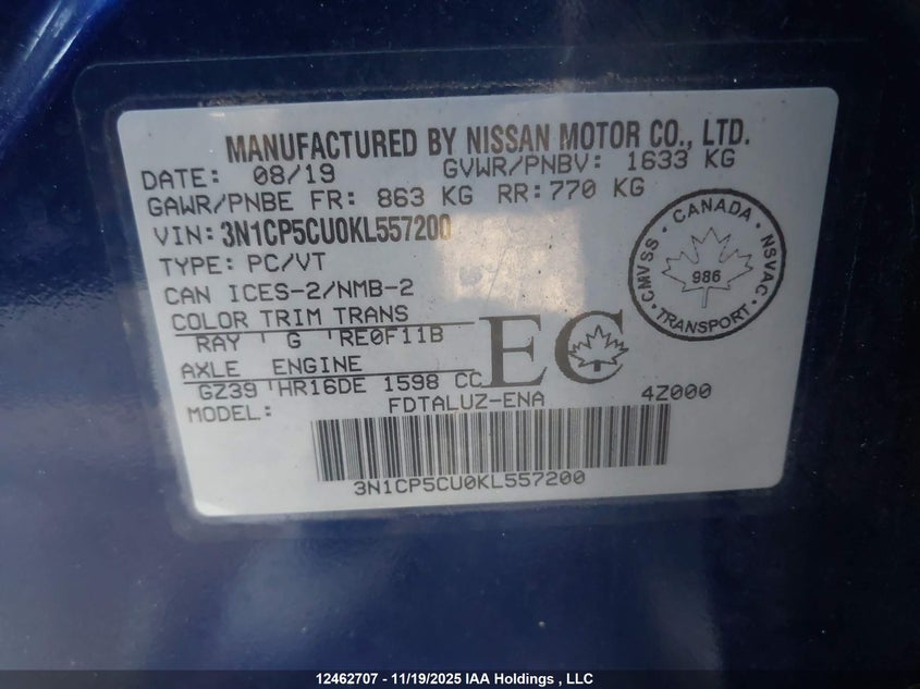 3N1CP5CU0KL557200 2019 NISSAN KICKS photo no. 9