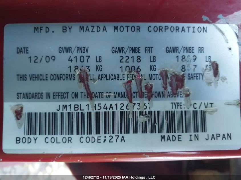 2010 Mazda Mazda3 Gs/Gt VIN: JM1BL1H54A1267367 Lot: 12462712