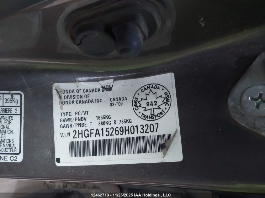 2009 Honda Civic Dx VIN: 2HGFA15269H013207 Lot: 12462713