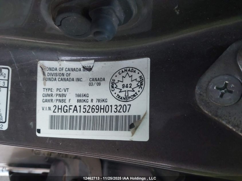 2009 Honda Civic Dx VIN: 2HGFA15269H013207 Lot: 12462713