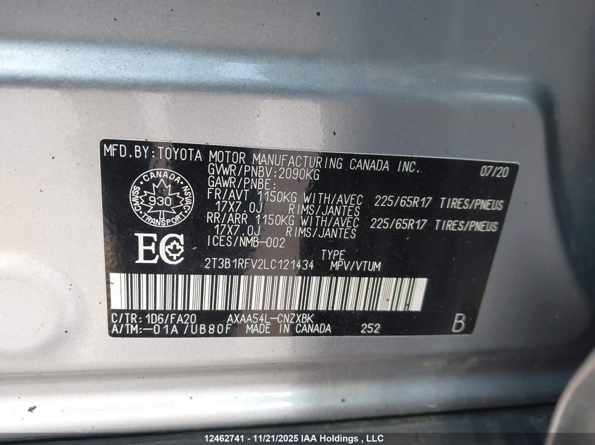 2T3B1RFV2LC121434 2020 TOYOTA RAV 4 photo no. 9