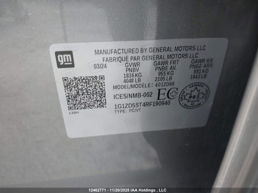 2024 Chevrolet Malibu Lt VIN: 1G1ZD5ST4RF190940 Lot: 12462771